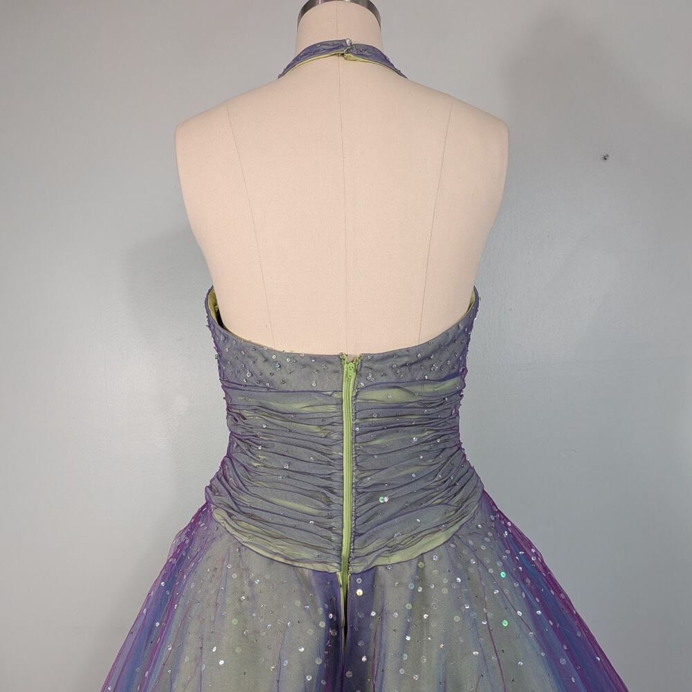Vintage Mori Lee Prom Dress Maxi Ball Gown 12 Rainbow Fairy Princess Halter - Picture 9 of 16